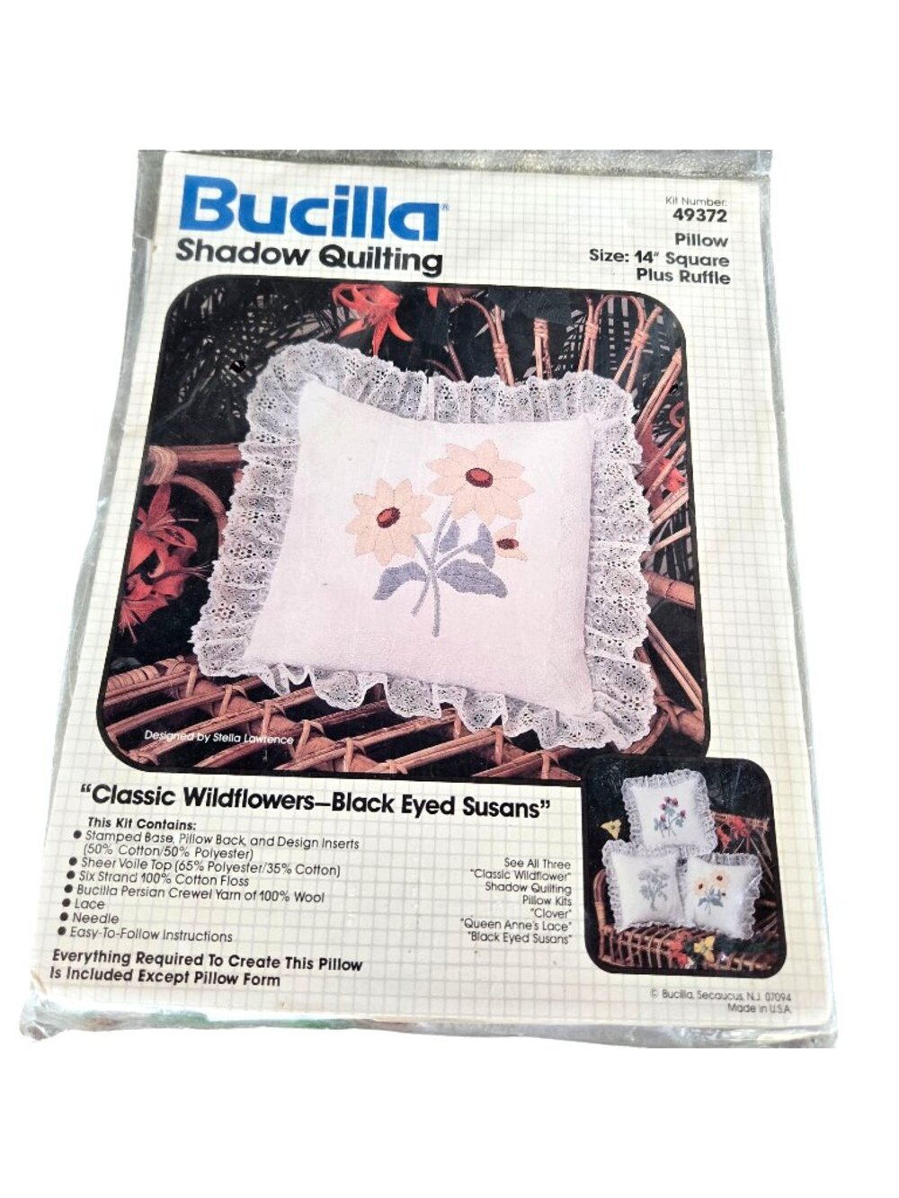 Bucilla 49372 Shadow Quilting Pillow Kit Classic Wildflowers Black Eyed Susans